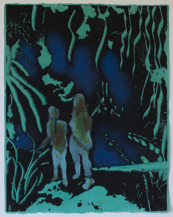 Untitled (predator vs rekall) Jon Marshalik 2016 synthetic polymers and sand on paper