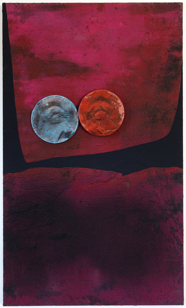 Untitled (two eyes) Jon Marshalik 2017 synthetic polymers, sand, and disks on panel