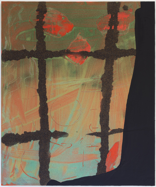 Untitled (window view) Jon Marshalik 2017 synthetic polymers and sand on polyester