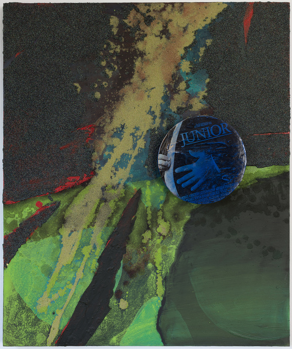 Untitled (blue junior) Jon Marshalik 2017 synthetic polymers, sand, and disk on polyester