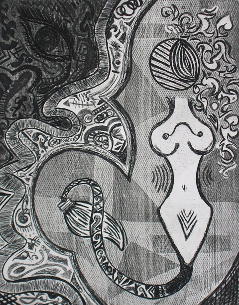 Illuminated letter Intro to Printmaking Tonal Etching