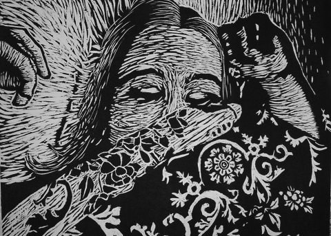 Seven Deadly Sins- Sloth Intro to Printmaking Wood cut
