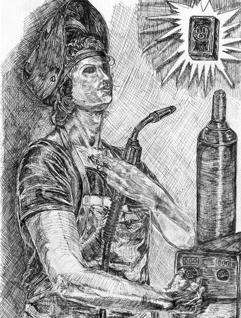 Sibylla Hellespontica Self Portrait Series Pen on tracing paper