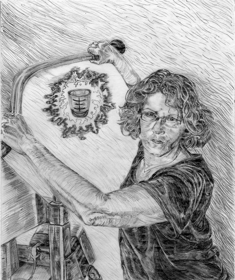 Sibylla Tiburtina Self Portrait Series Pen on tracing paper