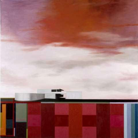 Neutra Landscape (Von Sternberg House, Red) Utopian Structures (2007 - Present) Oil on canvas