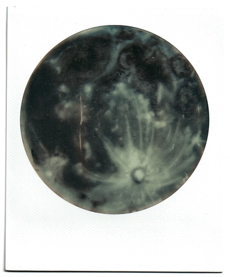 White Circle Frame Polaroid of Spray Painted Moon, 2017 STUDIO