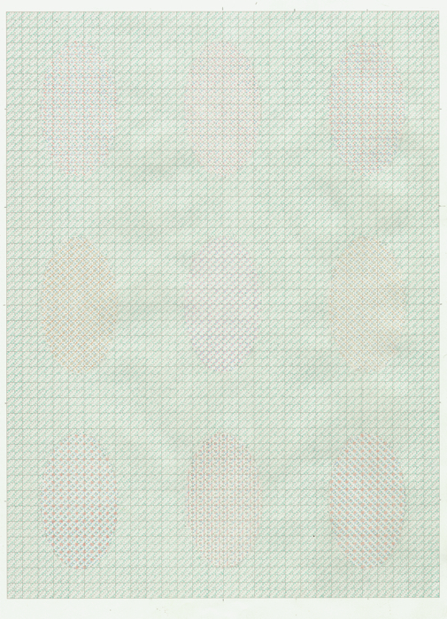 The Lineup Drawings colored pencil on graph paper