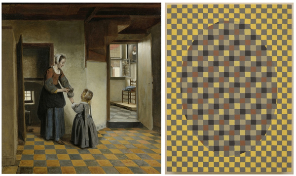 De Hooch Panel with "source painting," A Woman with a Child in a Pantry (Pieter De Hooch, 1658) "Paintings by Men"