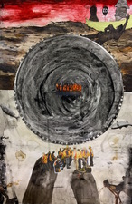 Katie Rubright The Inferno We Deserve graphite, charcoal, ink, marker, gouache, Flashe, watercolor, oil, solvent transfer, coffee and collage on paper
