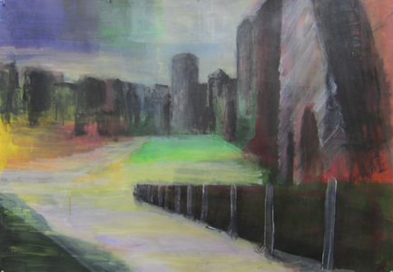 Keisuke Eguchi Painting Cityscape acrylic and charcoal on paper