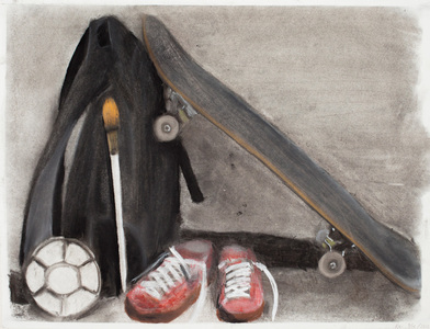 Keisuke Eguchi Painting Skateboard series charcoal and pastel on paper