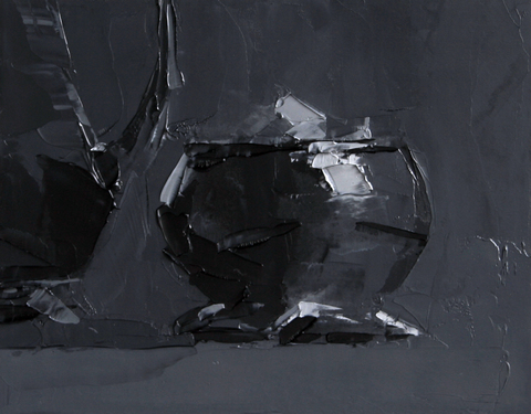 Sugar bowl and coffeepot Tea Set oil on paper on wood