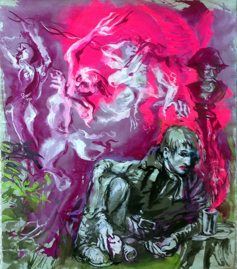 “Abandoned to a Cemetery Vision” Narratives #6 Gouache and ink on prepared paper