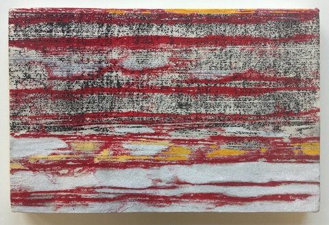 "Vermont Trope" Narratives #9 Block print, watercolor, charcoal on paper and canvas