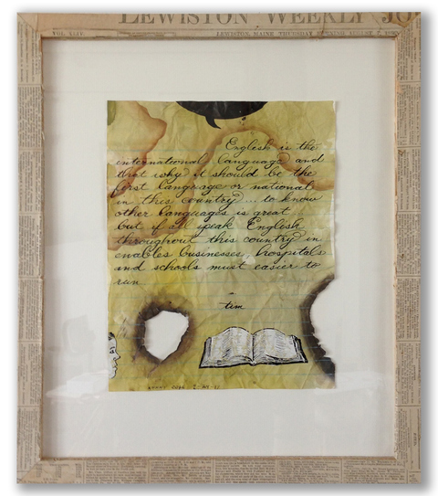 "Relief for the Portland Sufferers (tim)" Now & Then: PPL Reconfigured ink, gouache on paper with vintage newspaper collaged frame