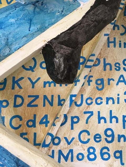 "The World on Steroids" (detail back) Indigestion Acrylic, papier-mâché on canvas