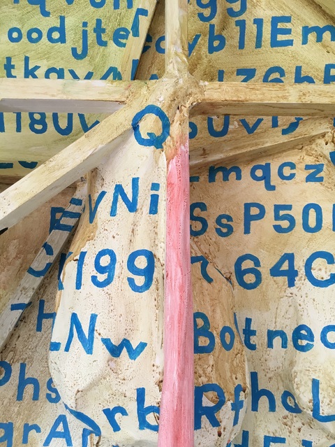 "The World on Steroids" (detail back) Indigestion Acrylic, papier-mâché on canvas