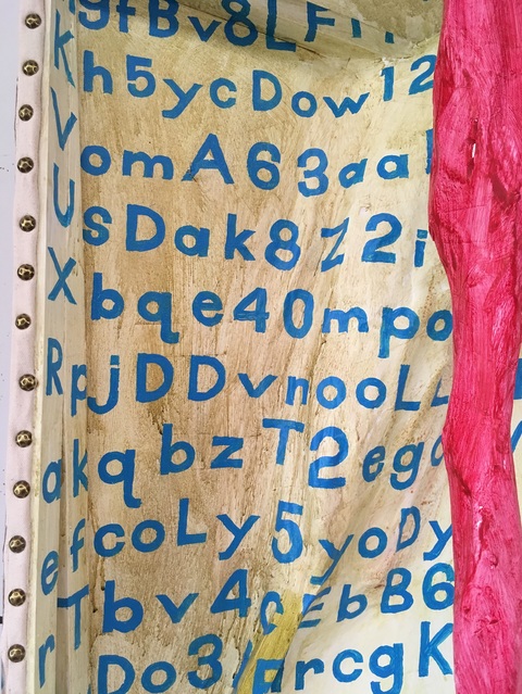 "The World on Steroids" (detail back) Indigestion Acrylic, papier-mâché on canvas