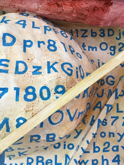 "The World on Steroids" (detail back) Indigestion Acrylic, papier-mâché on canvas