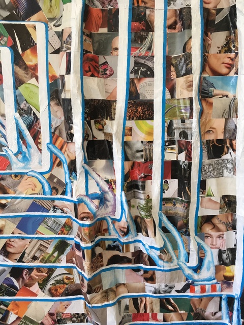 "The World on Steroids" (detail front) Indigestion Collage, acrylic, papier-mâché on canvas