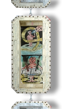 Operation Basketball (back view) Operation 21 Prayer Salute Ink, watercolor, plastic, cancelled checks on paper.