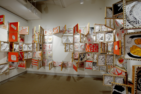 "Parabellum" Installation Views gouache, ink, vintage paper on canvas
