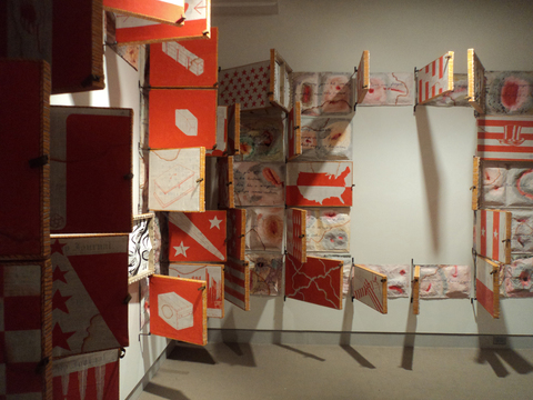 "Parabellum" Installation Views gouache, ink, papier-mâché, vintage paper on canvas