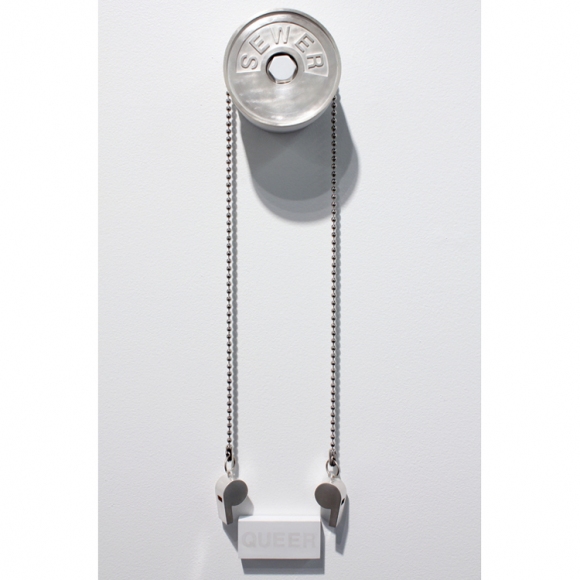 Bit a Blow KYLE PATNAUDE Interzone painted brass, ball chain, wood, sterling silver, silverpoint