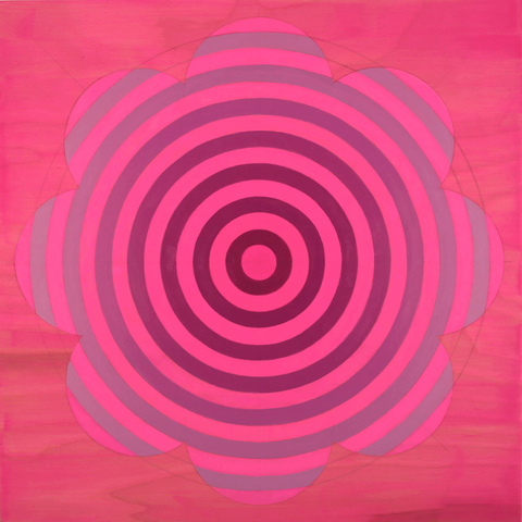 Pinky flower targets on wood acrylic, Flashe, pencil, wood