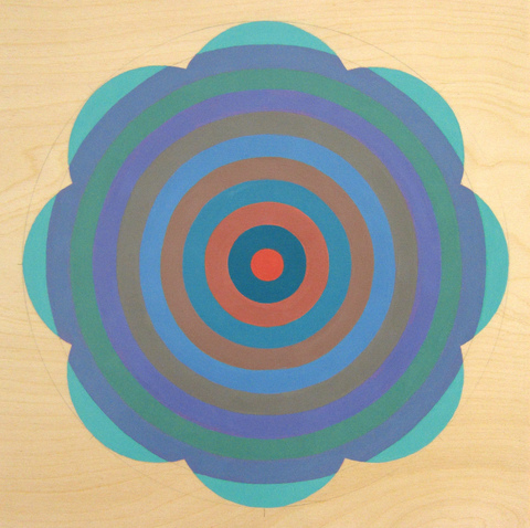 2/12/19 flower targets on wood acrylic, pencil, wood