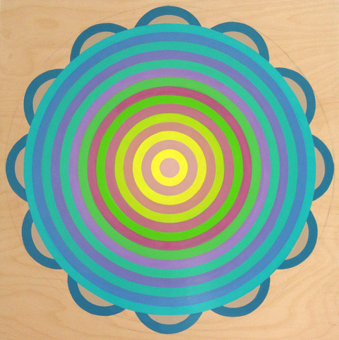 5/24/19 flower targets on wood acrylic, pencil, wood