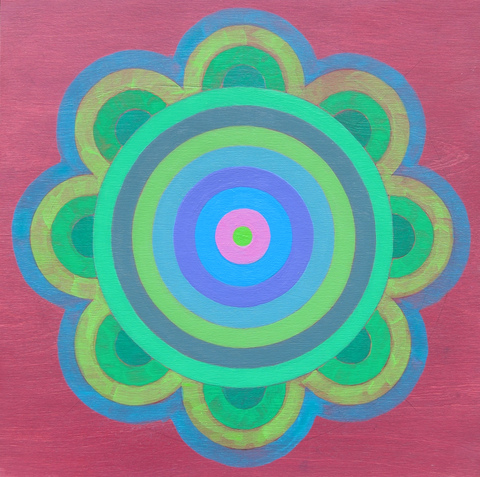Ithaca Flower flower targets on wood acrylic, pencil, wood