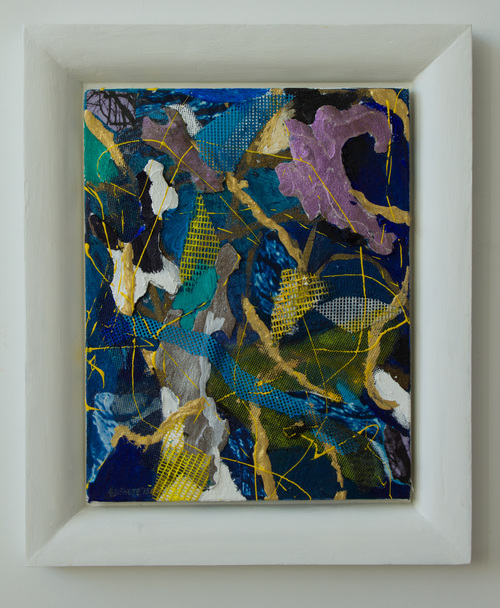 Water Skin Mixed Media Painting acrylic, canvas, photography, vinyl mesh, tree bark