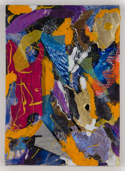 Plastic Island-sos Mixed Media Painting mixed material, bark, vinyl mesh, photography
