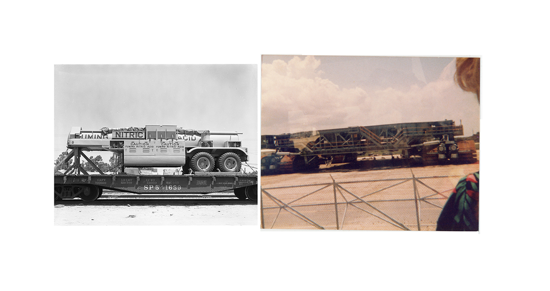 "Nitric Acid" LAUREN ORCHOWSKI MY TIME AT NASA Diptych of black and white photograph from black and white analog negative and color photograph from analog color negative