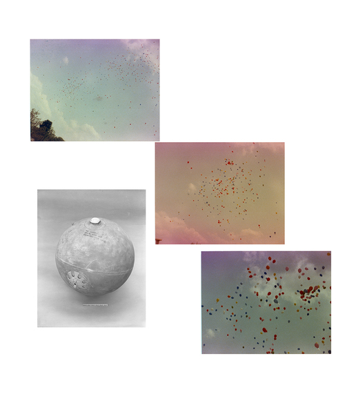 "Luftballons" LAUREN ORCHOWSKI MY TIME AT NASA Collage of black and white photograph from black and white analog negative and 3 color photographs from 3 color analog negatives