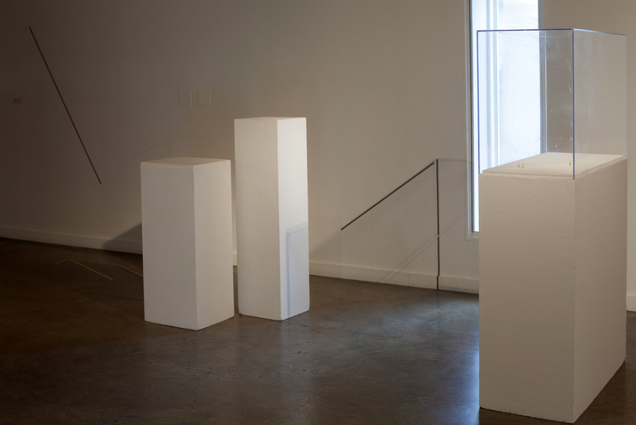 site drawing, size and scale Leah Cooper site drawing _ size & scale materials include: vitrines, graphite, tape, railroad figurines, light, and shadow, and existing site elements
