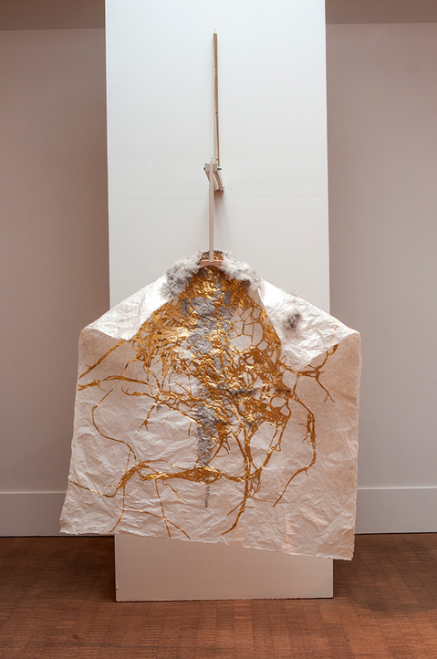Predator, Wolf Lee Emma Running Predator Handmade paper, gold leaf, wolf hair