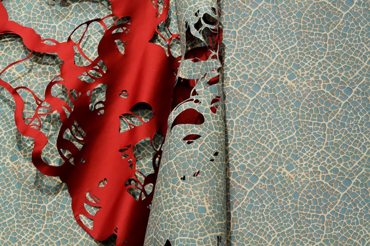 Pare Lee Emma Running Pare Digital print on adhesive vinyl, red satin
