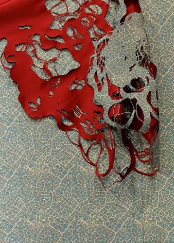 Pare Lee Emma Running Pare Digital print on adhesive vinyl, red satin