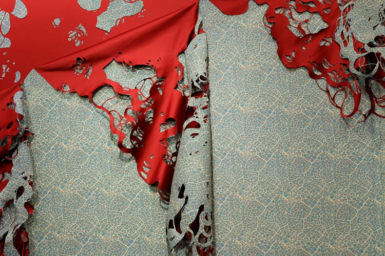 Pare Lee Emma Running Pare Digital print on adhesive vinyl, red satin