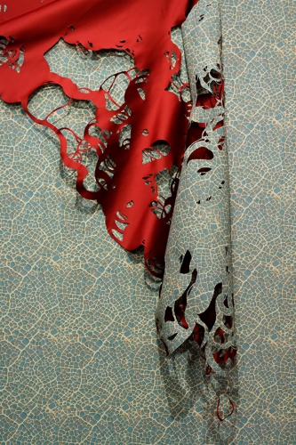Pare Lee Emma Running Pare Digital print on adhesive vinyl, red satin