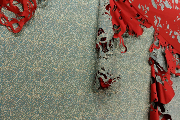 Pare Lee Emma Running Pare Digital print on adhesive vinyl, red satin