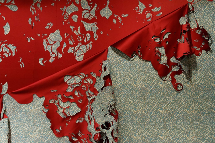 Pare Lee Emma Running Pare Digital print on adhesive vinyl, red satin