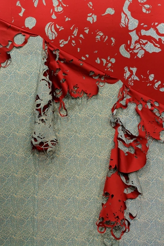 Pare Lee Emma Running Pare Digital print on adhesive vinyl, red satin