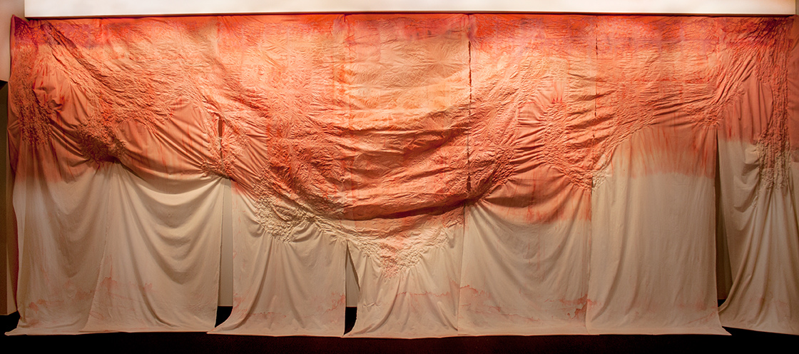 Watercourse Lee Emma Running Watercourse Handmade paper, cochineal dye, muslin