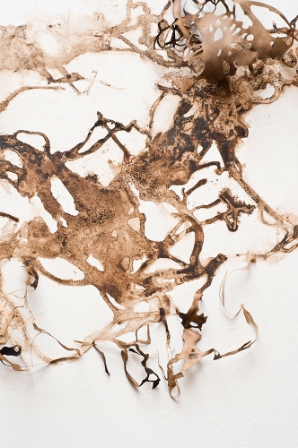 Roots, Detail Lee Emma Running Cut Paper Walnut Dye and Rust Stain, Cut Paper