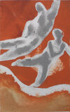 Orange Acrobats 11 x 7  FLYING ACROBATS pastel and gouache on paper