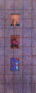 Leslie Shaw Zadoian Constructed Space Acrylic, pastel, fabric, wood and metal on canvas 