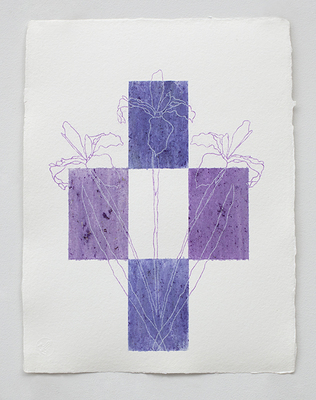 Linda Stillman Botanicals flower stains, transfer paper line on paper